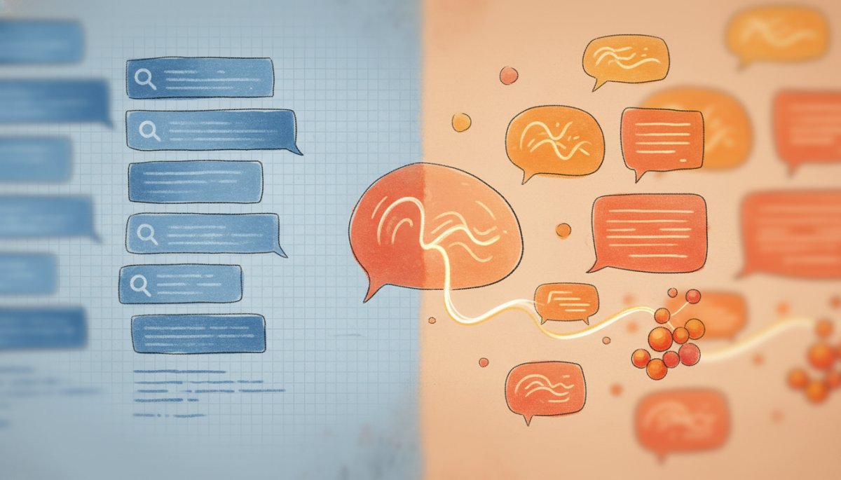 従来の検索エンジンとAI検索エンジンの比較イメージ