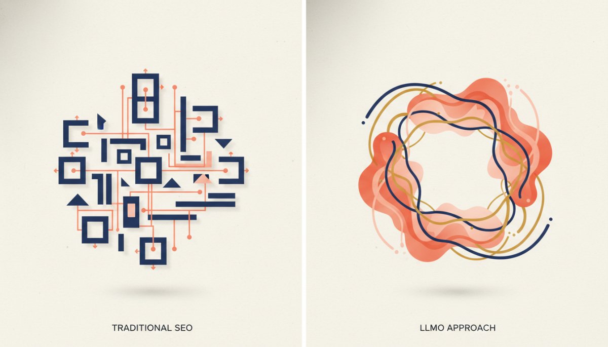 LLMOとSEOの違いを示す比較イメージ