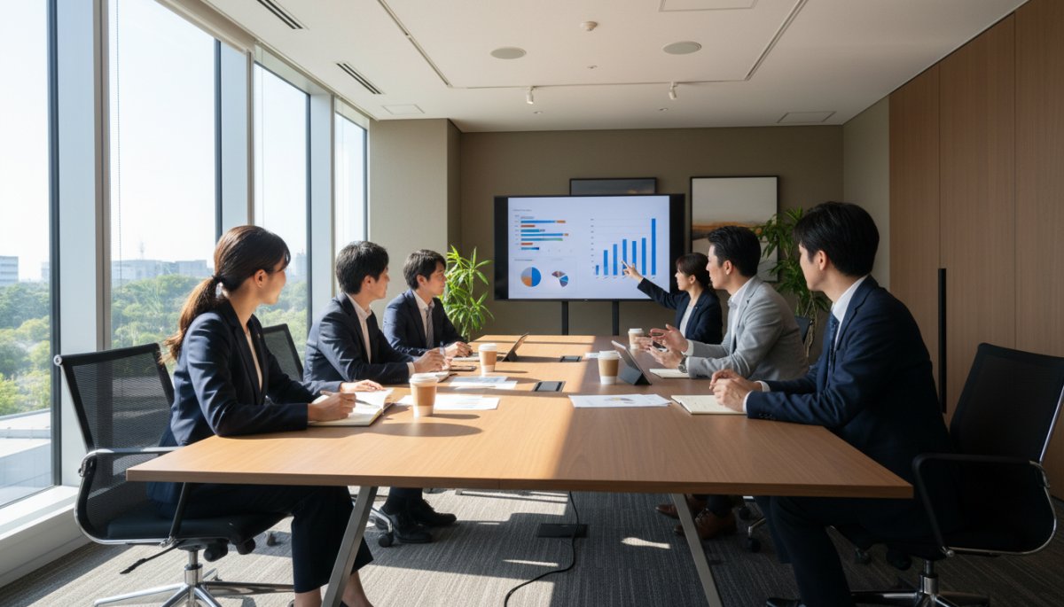 SEO予算計画を立てるビジネスミーティング