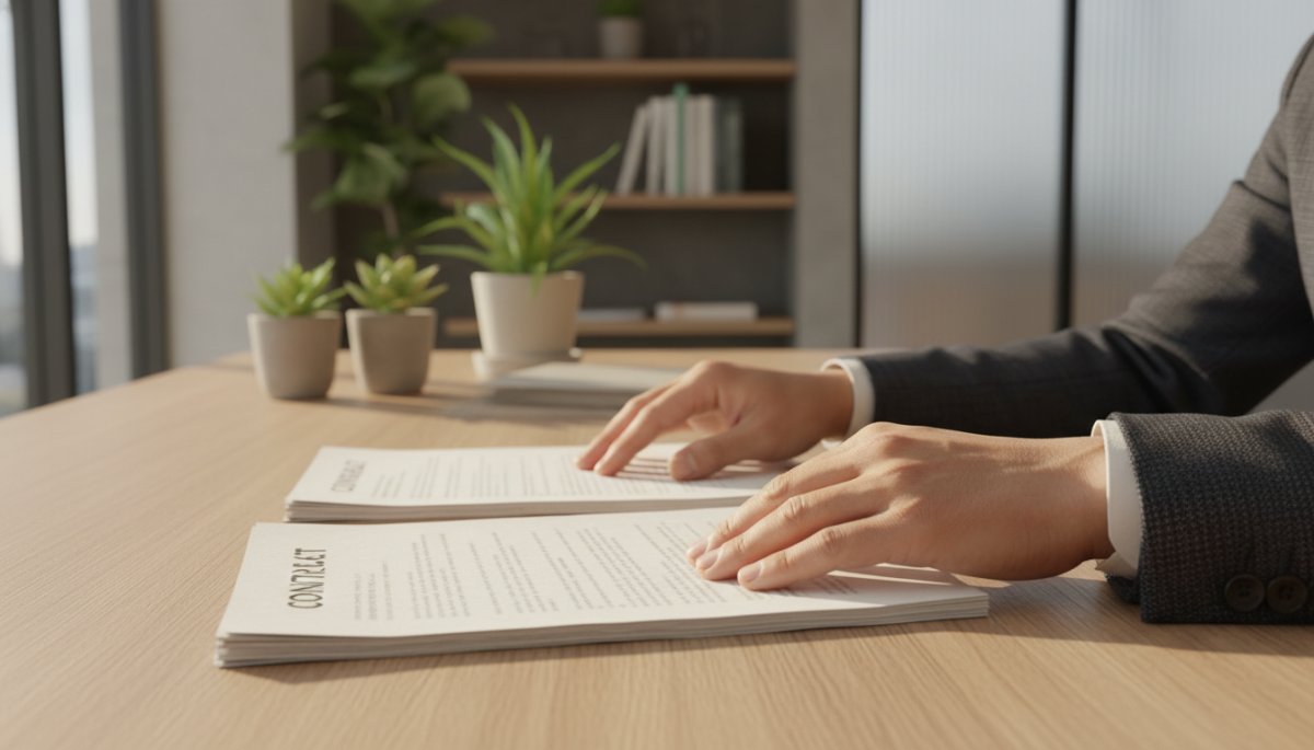SEO対策会社との契約書を確認する様子
