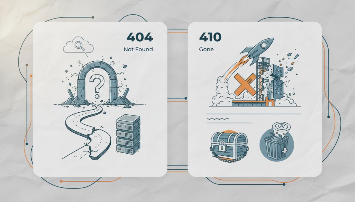 404エラーと410エラーの使い分けを示す比較図