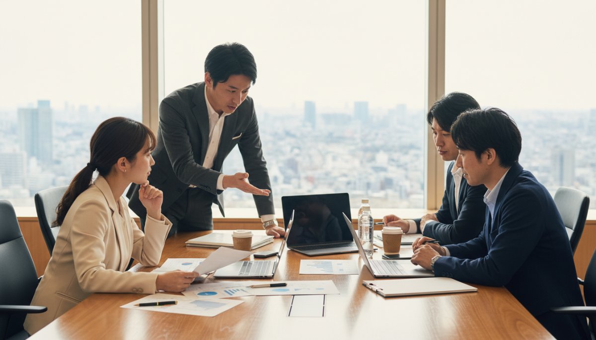 企業のSEO戦略会議の様子